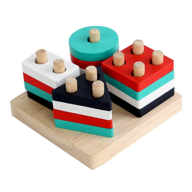 Montessori Wooden Color & Shape Matching Building Blocks
