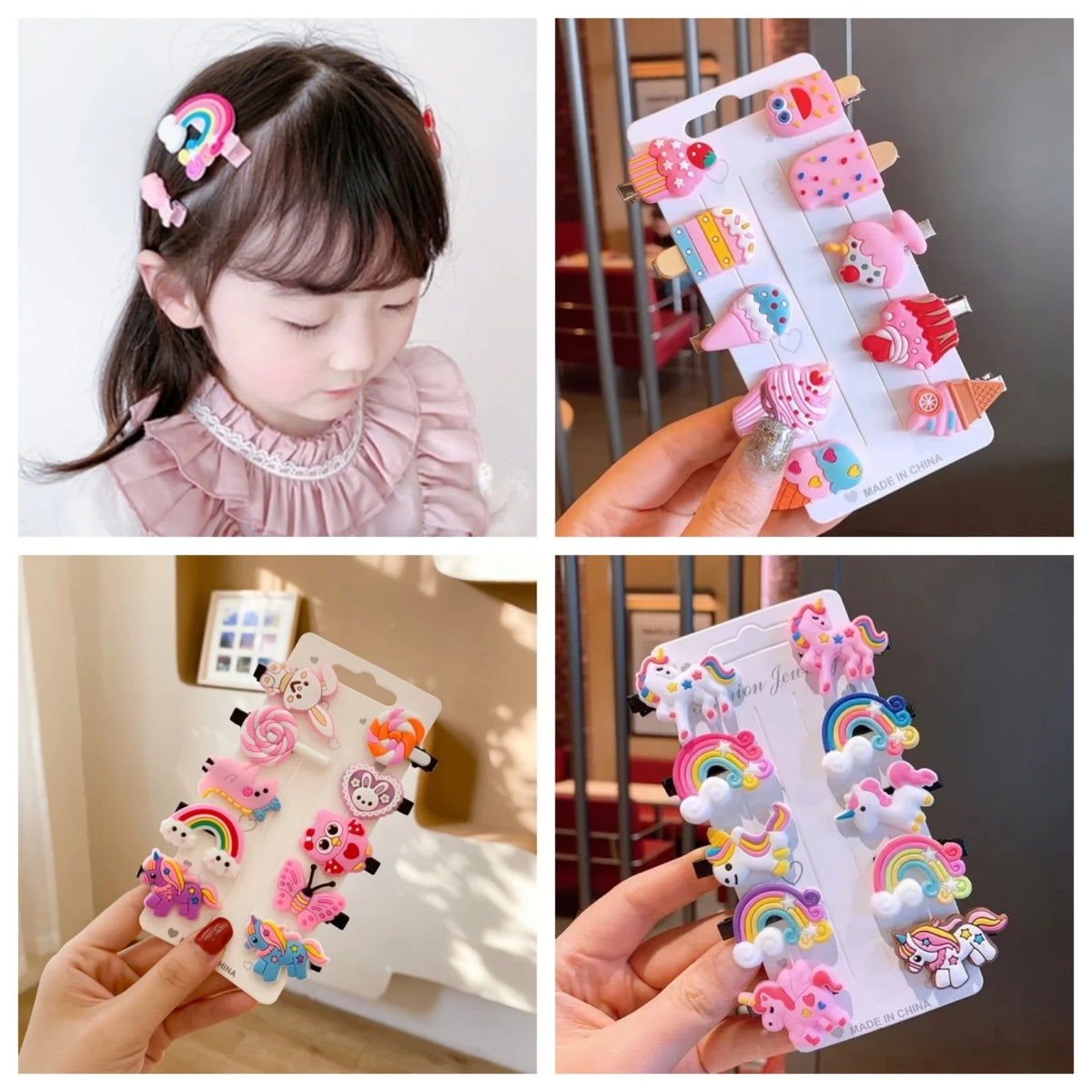10PCS Cartoon Unicorn Hair Clips & Barrettes Set for Girls