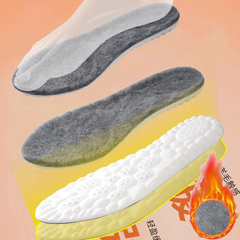 2pcs Self Heated Thermal Insoles for Feet Winter Warm Wool Thermal Memory Foam for Men Women Sports Shoes Self-heating Shoe Pads