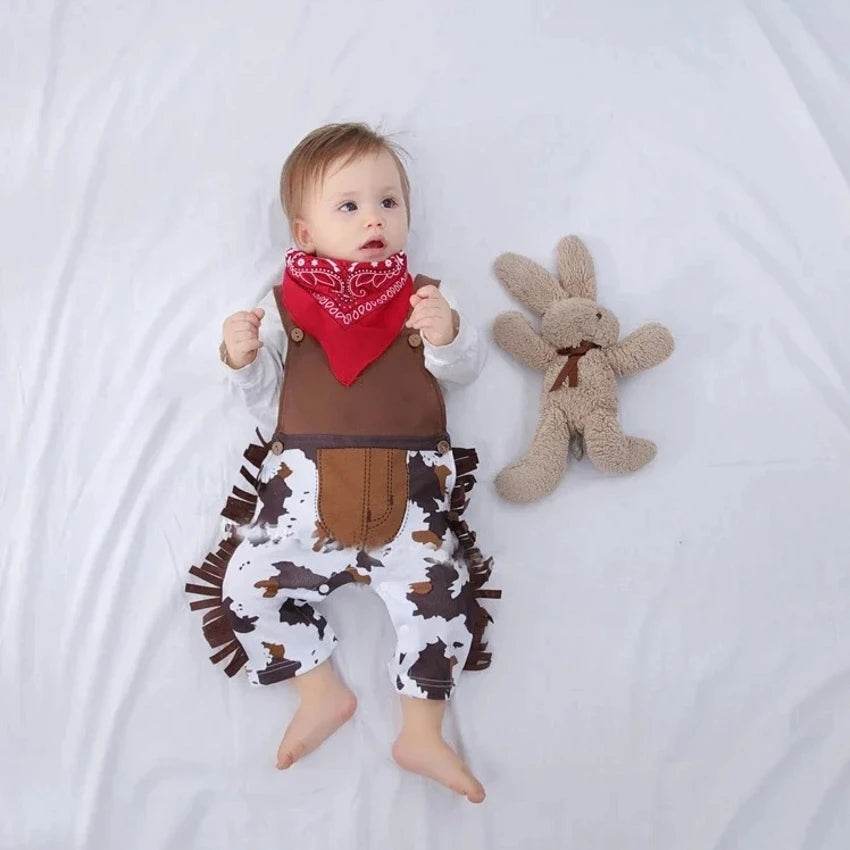 Baby Boy Clothes cowboy Costume Infant Toddler Cowboy Set 3Pcs Hat Scarf Romper  Birthday Holiday Cosplay Outfits