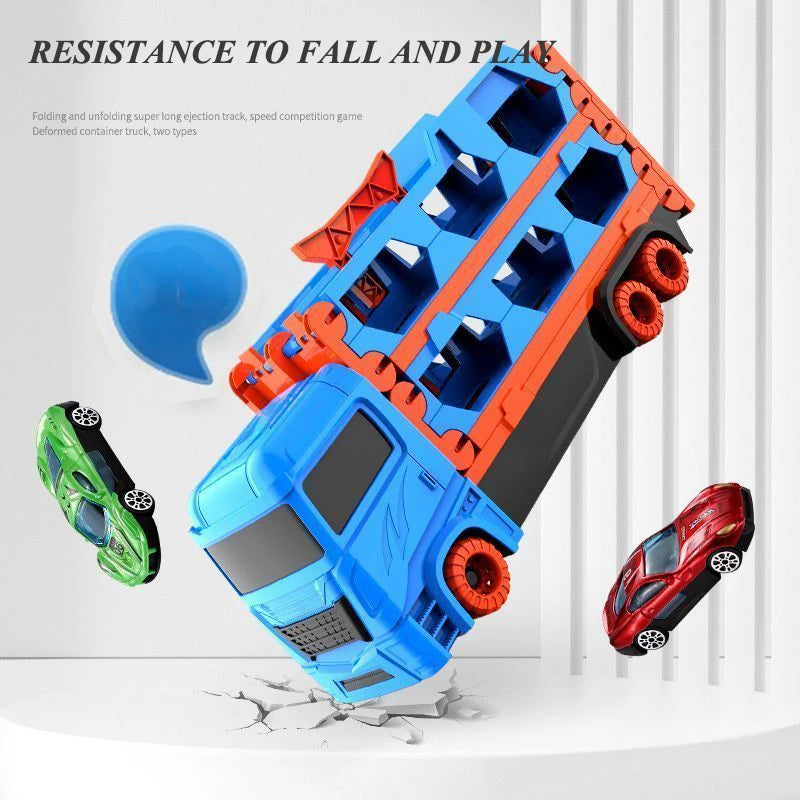 Large Car Transporter Truck with Folding Race Track & Alloy Cars