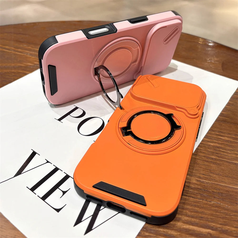 Rotating Flip Full Lens Protection Magnetic Stand Phone Case For iPhone 17 18 Pro Max Air Dual Layer Protection Armor Back Cover