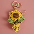 Crochet Flower Bouquet Keychain Handmade Floral Bag Charm