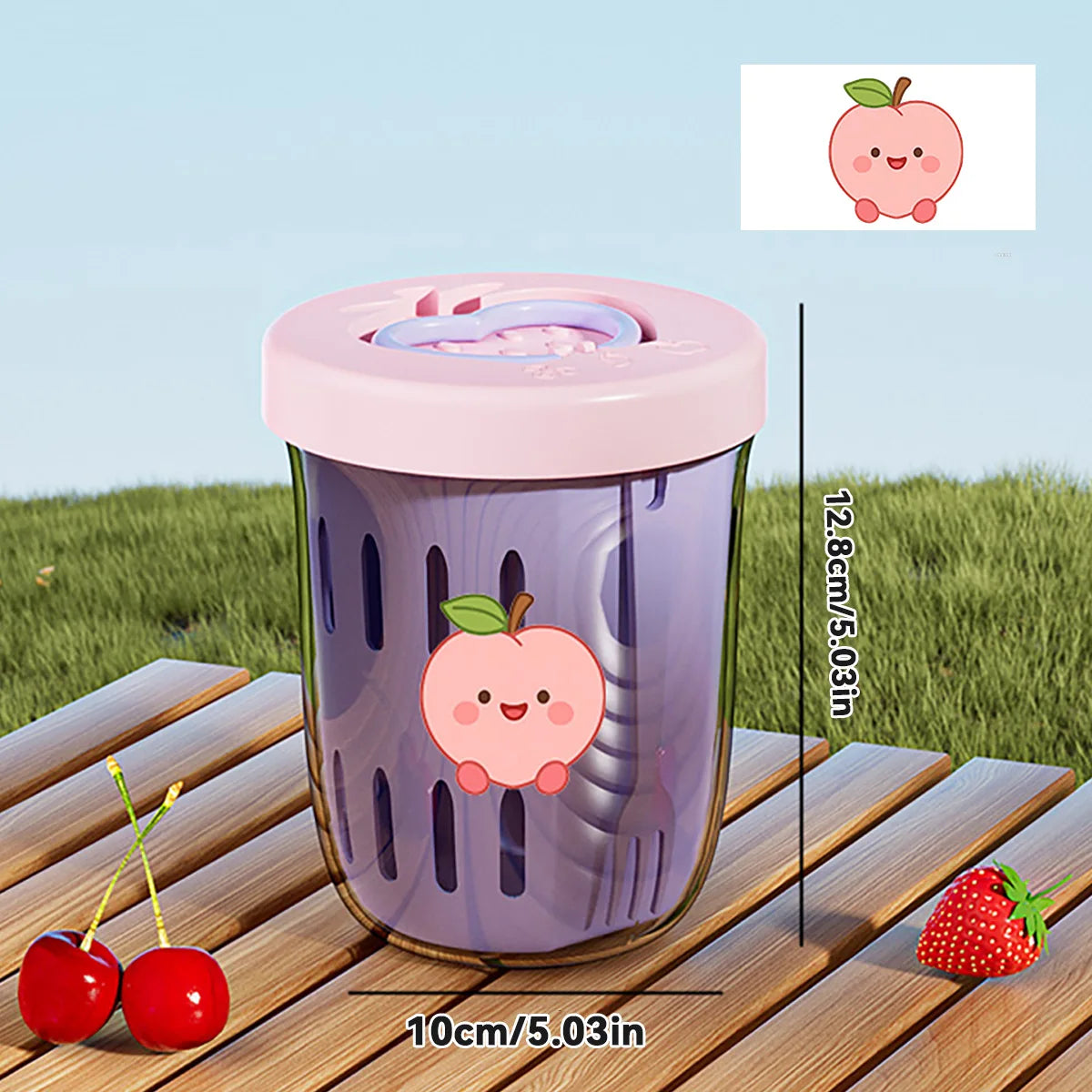 WORTHBUY Double Wall Salad Cup Portable Leak Proof Oat Container With Fork&Handle Drain Fruit Cup Cute Breakfast Cup For Student