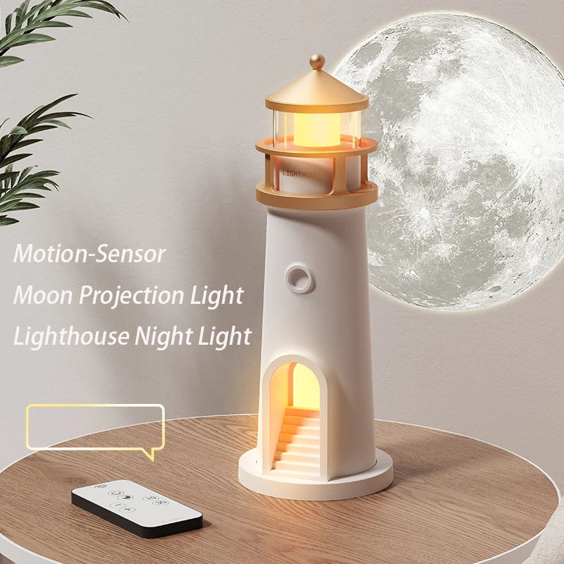 Moon Lamp Projection Lighthouse Lamps Night Light Remote Control Bluetooth Music Motion Sensor Ambient Lights Xmas Birthday Gift
