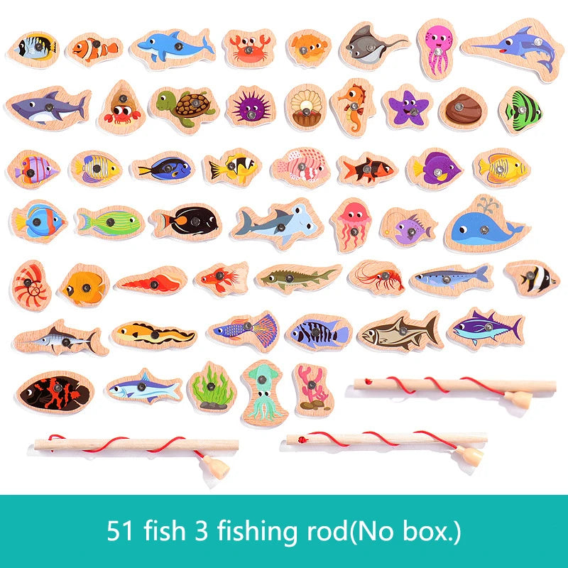 Wooden Magnetic Fishing Toy Montessori Marine Cognition Hand Eye Coordination Kids Early Educational Parent Child Birthday Gifts