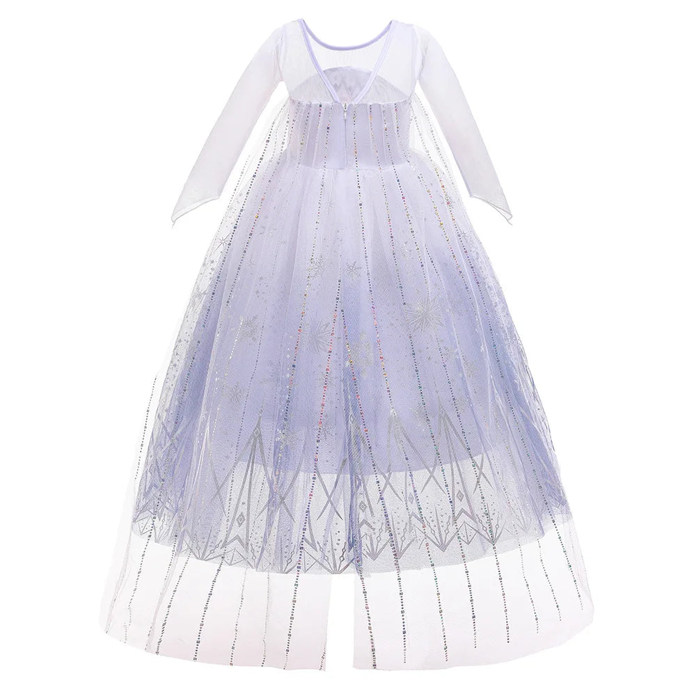 Girls Elsa Frozen Snow Queen Mesh Princess Dress Costume