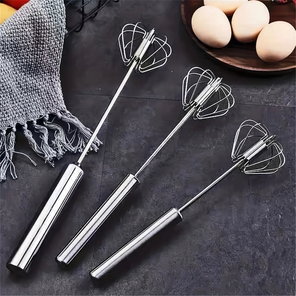 Stainless Steel Semi Automatic Egg Beater – Manual Push Whisk Mixer