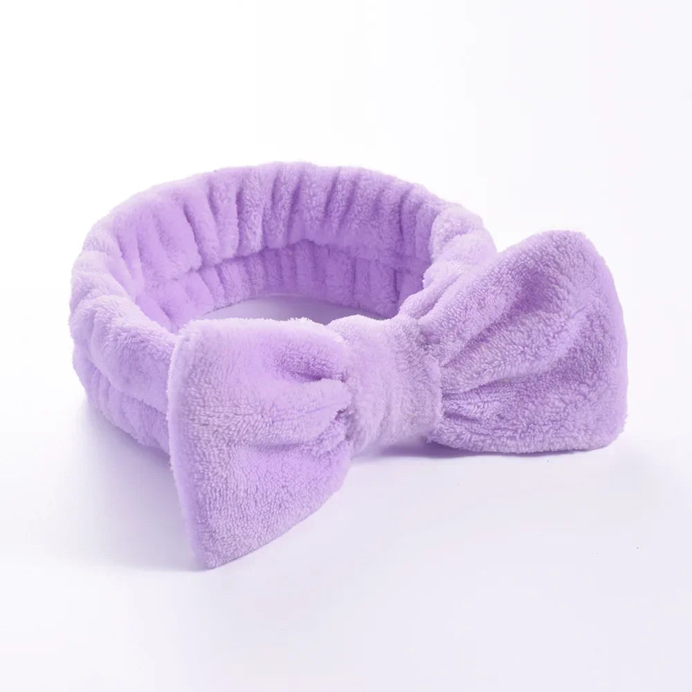 Coral Fleece Bow Spa Makeup Headband for Women