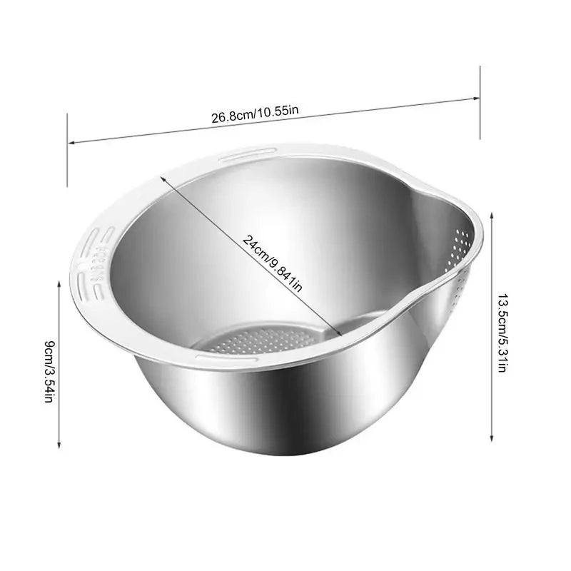304 Stainless Steel Rice Washer Strainer Bowl – Multi-Purpose Drain Colander