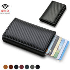 Carbon Fiber Credit Card Holder Wallets Men Brand Rfid Black Magic Trifold Leather Slim Mini Wallet Small Money Bag Male Purses