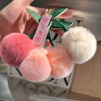 Cute Fluffy Cherry Fur Ball Keychain Bag Pendant Charm