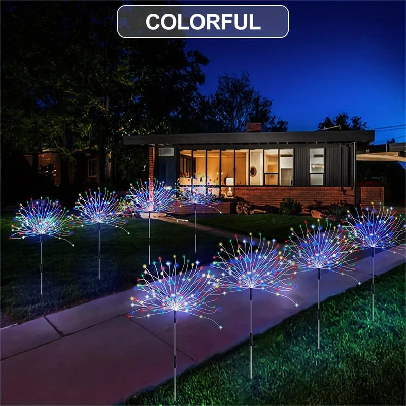 1/2/4PCS Solar Firework Light Waterproof Outdoor 8 Lighting Modes 90-200LED Fairy String Light Christmas 3 Colors Garden