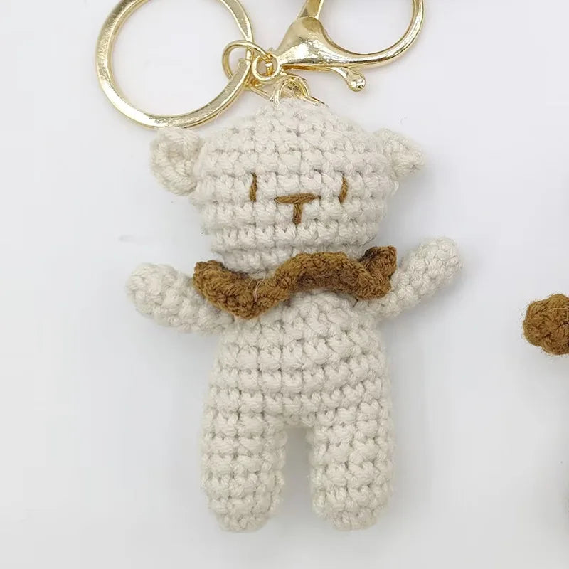 Cute Bear Couple Crochet Keychain Set Mini Animal Doll Charm