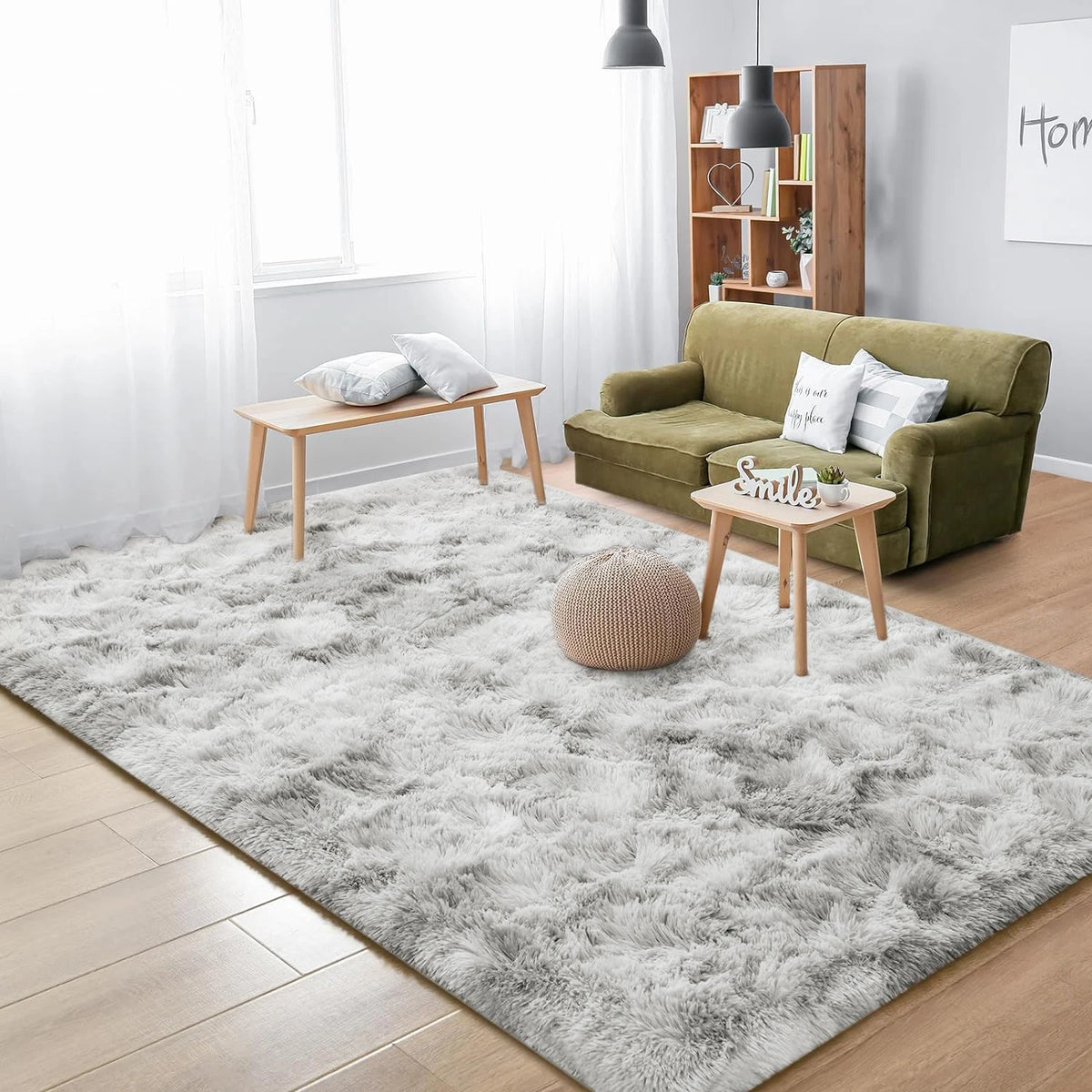 Tie Dyed Dark Gray Carpet Shaggy Rugs for Living Room Bed Room Baby Floor Mats Non-Slip Washable Home Decor Blanket