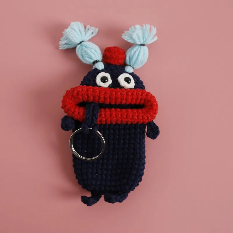 Funny Crochet Sausage Mouth Keychain Key Holder Pouch
