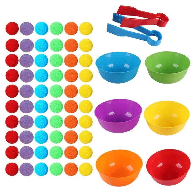 Children Counting and Sorting Toy with Pom Poms and Tweezers Set