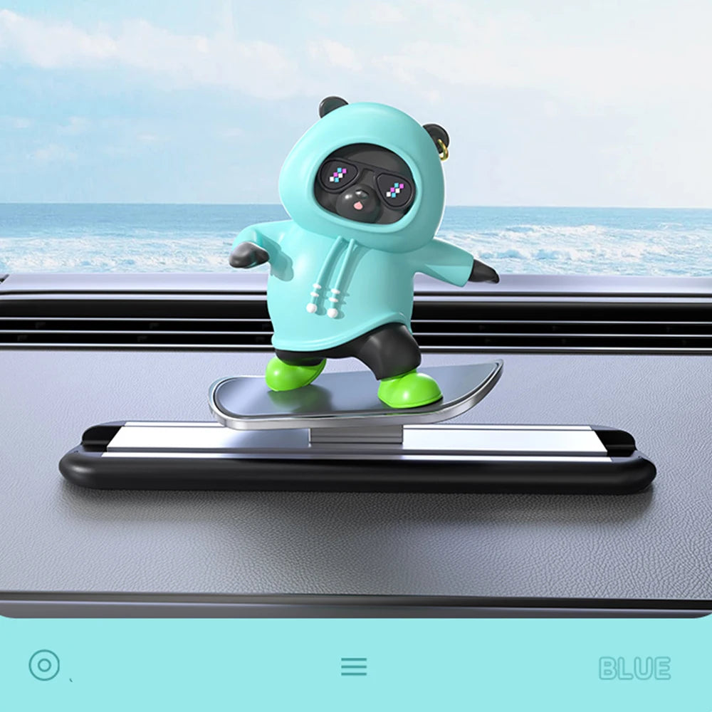 Car Automatic Sliding Skateboard Bear Alloy Cute Cartoon Scooter Center Console Ornaments Creative Car Decoration Accessories