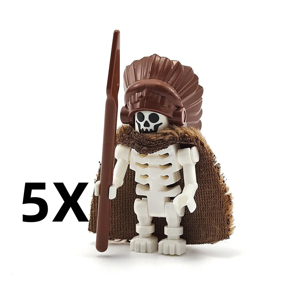 5PCS MOC Halloween Skeleton Army Mini Doll Ghost Building Block DIY Assembly Character Doll Horse Ornaments Figure Gift for Kids