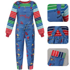 Adult Chucky Cosplay Costume with Striped Shirt and Jumpsuit for Chucky Overalls Halloween Costumes