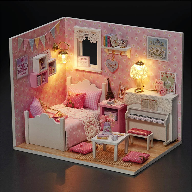 Kitten Mini Doll House 3D Wooden Puzzle DIY Miniature Building Kit
