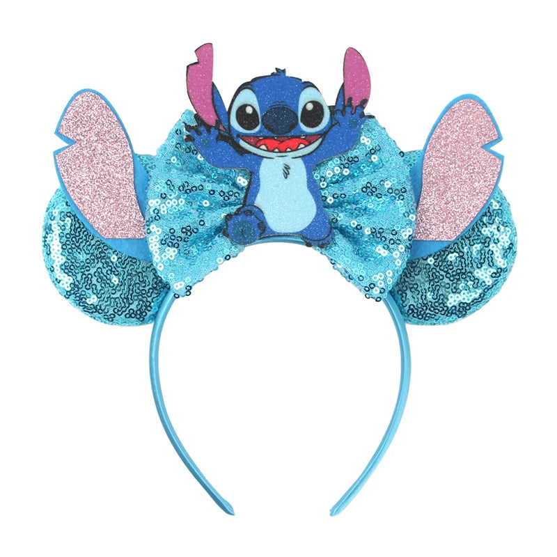 HEROCROSS Cute Stitch Headbands For Girls Sequins Bow Hairband Women Angel Headwear Kids Ears Hair Accessories Carnival Gift