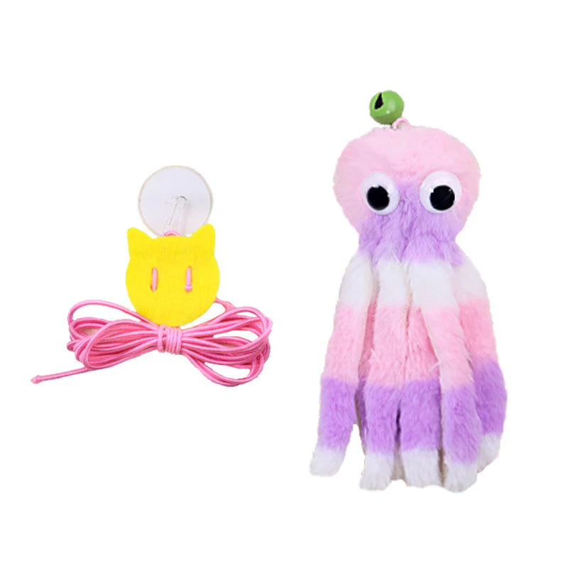 Fashion Hanging Sound Octopus Cat Toys to Relieve Boredom and Self-Exciting Plush Octopus Elastic Rope Teasing Cat Stick Pet Toy