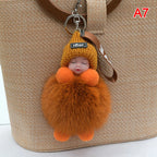 Sleeping Baby Pompom Plush Keychain Cute Fluffy Bag Charm