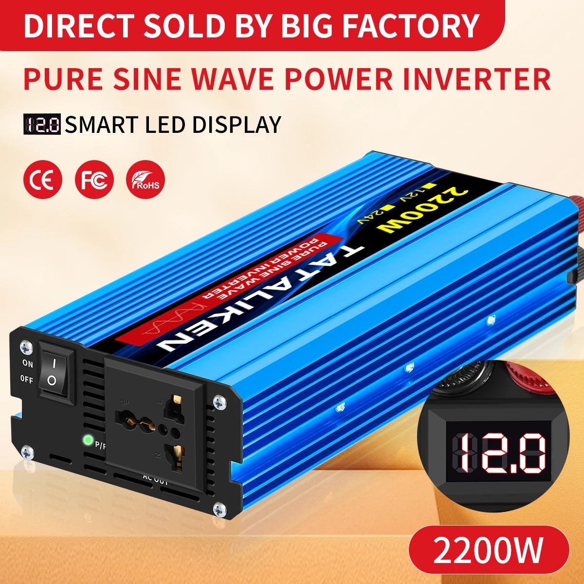 3000W DC 12V to AC 220V 50hz Pure Sine Wave Inverter Power Inverter Charger  Adapter Universal Socket