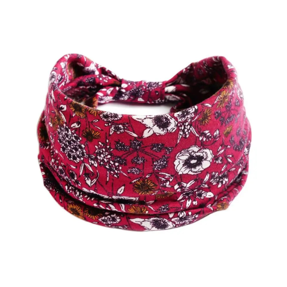 Boho Print Wide Knot Elastic Headband for Women