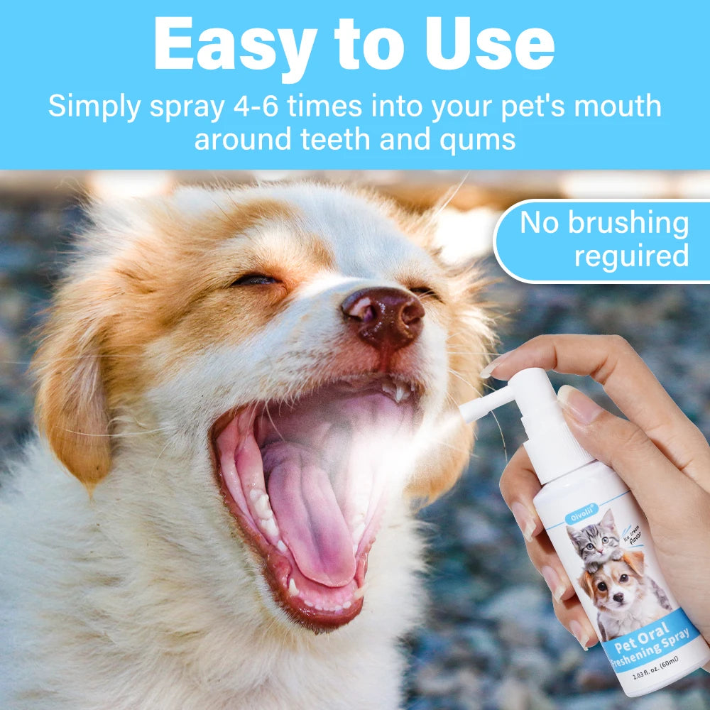 Pet Oral Hygiene Spray 60ml Dogs Cats Teeth Clean Freshens Breat  Removes Bad Breath Prevents Calculus Oral Care Water Additive