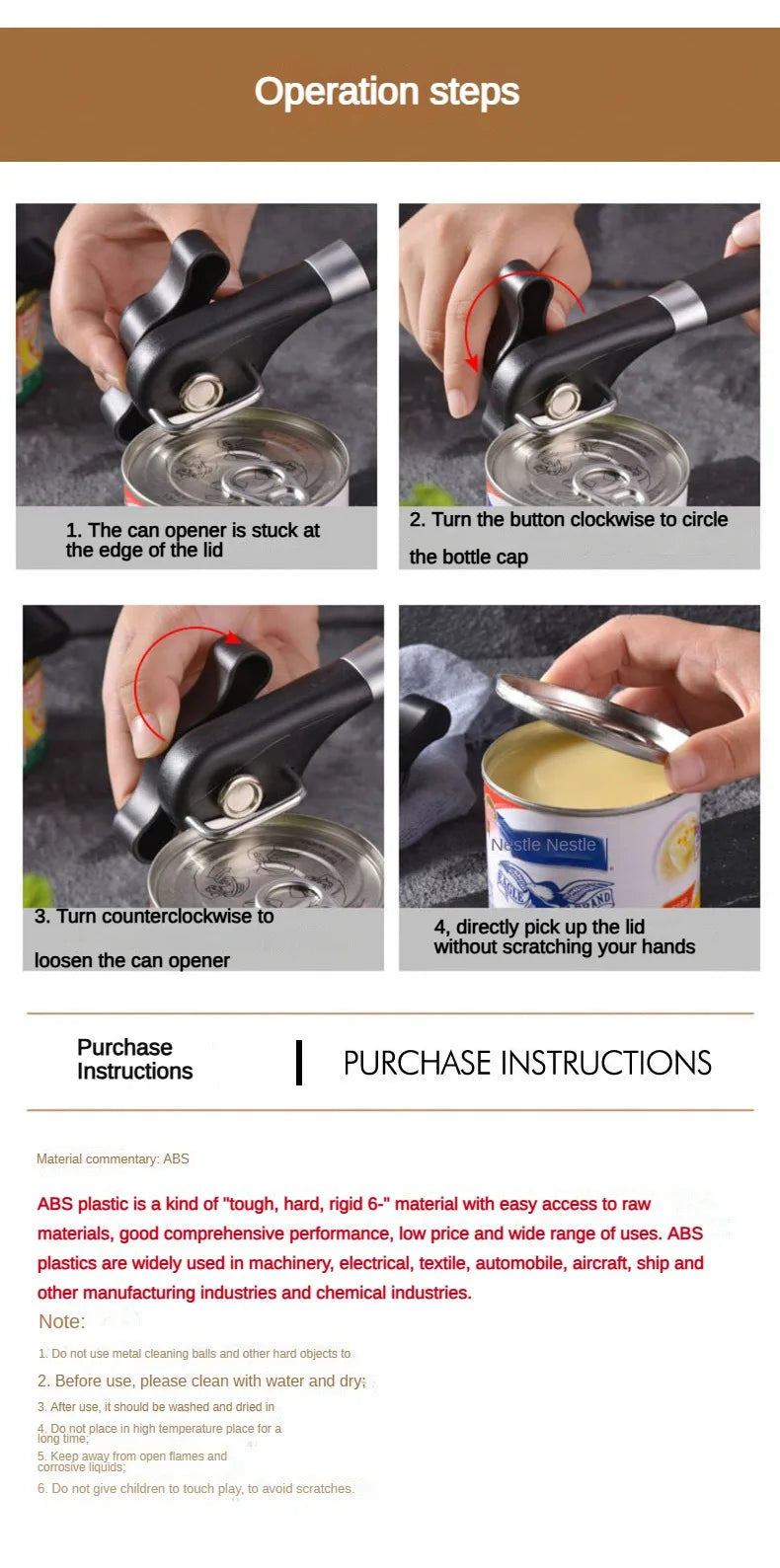 Stainless Steel Manual Can Opener with Side Cut & Bottle Opener Tool