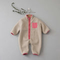 MILANCEL Spring Autumn Newborn Baby Romper Infant Warm Lamb Fleece Patchwork Jumpsuit Toddler Outwear