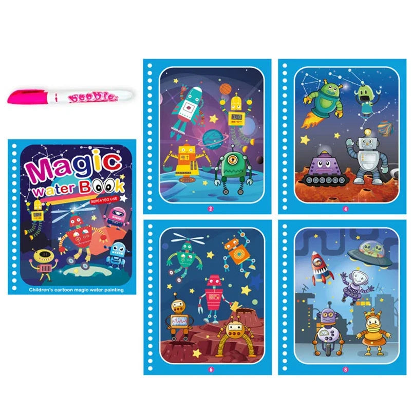 Magic Water Drawing Book with Reusable Coloring Pen for Kids Fun