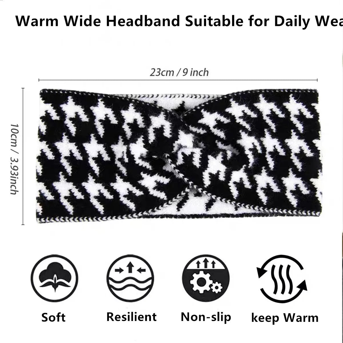 Knitted Houndstooth Headband Set for Women