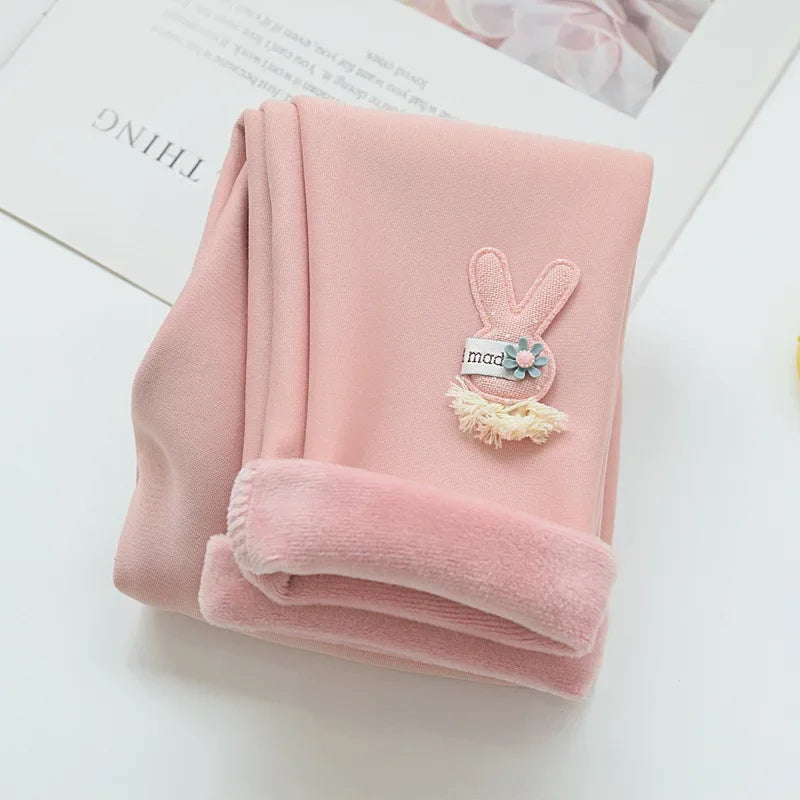 Kids Leggings Cartoon Rabbit Cashmere-Style Leggings Baby Girl Winter Pants Soft Kids' Autumn Wear