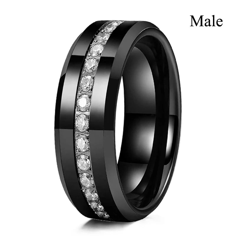Charm Couple Rings Romantic Women Red Rhinestones Rings Set Trendy Men Stainless Steel Celtic Dragon Rings Wedding Band Jewelry