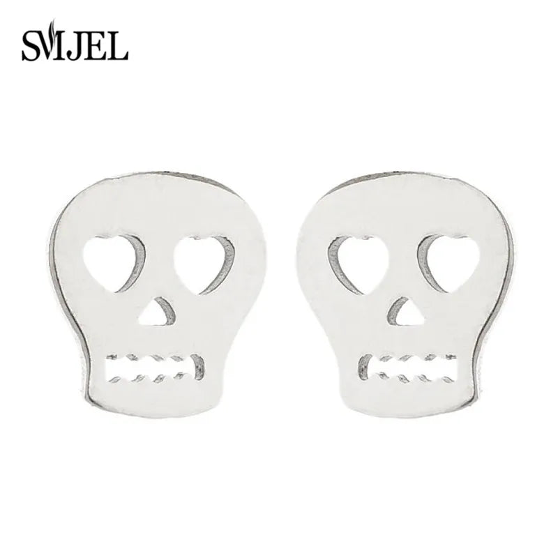 Punk Halloween Earring Black Stainless Steel Ghost Pirate Skull Stud Earrings Women Men Goth Pumpkin Spider Bat Ear Jewelry Gift