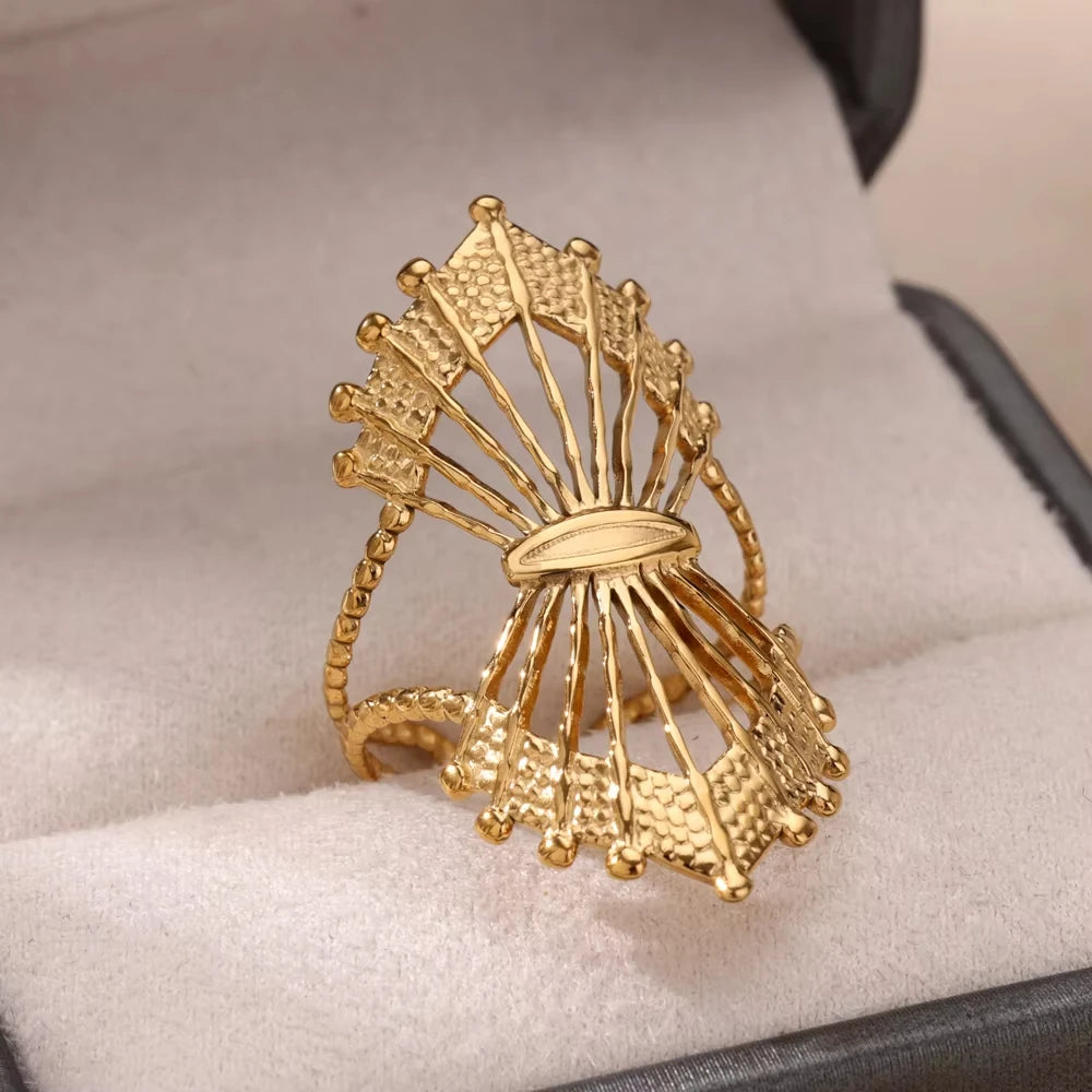 Stainless Steel Zircon Geometric Rings For Women Luxury Evil Eye Gold Color Adjustable Trendy Wedding Aesthetic Jewerly Gift