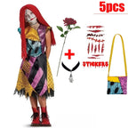 Kids Girls Boys Cosplay Scary Ghost Bride Sally Skeleton Jack Dress Striped Halloween Character Dress Up Costume