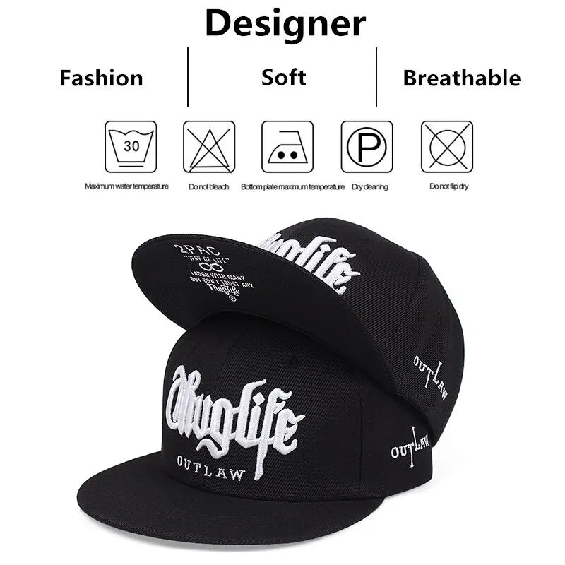 Thug Life Embroidery Snapback Baseball Cap for Streetwear Style