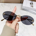 Oval Rimless UV400 Sunglasses Women Small Metal Frame Fashion Outdoor Shades