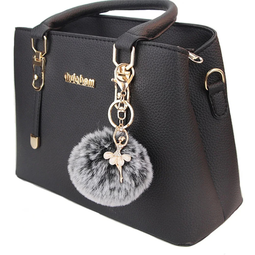Rhinestone Ballet Dancer Plush Ball Keychain for Women and Girls