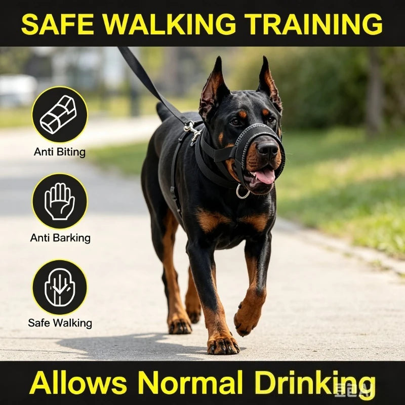 Dog Mouth Muzzle Anti Bark Dog Collar Breathable Dog Training Tool Nylon Muzzle Set with Stripes Summer Pet Leashes