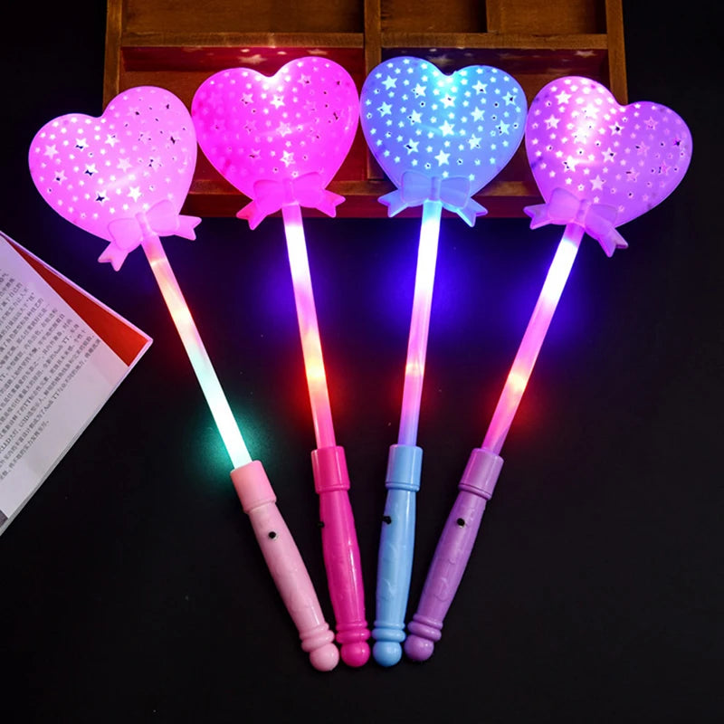 Luminous Flashing Led Scepter Toy Novelty Heart Multi Color Stick Lighting Princess Wand Party Light Up