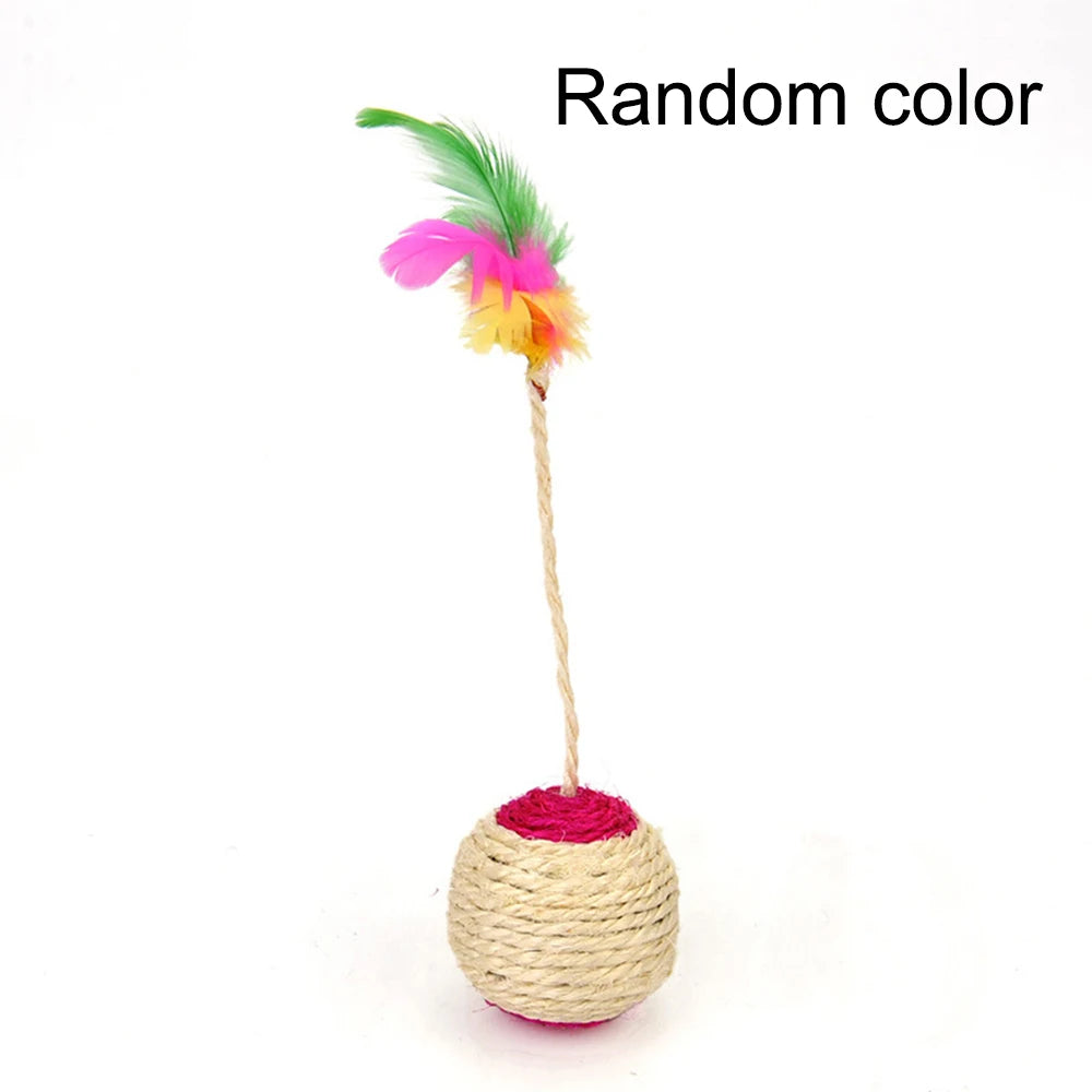 Feather Sisal Cat Ball Toy Interactive Claw Grinding Play Toy
