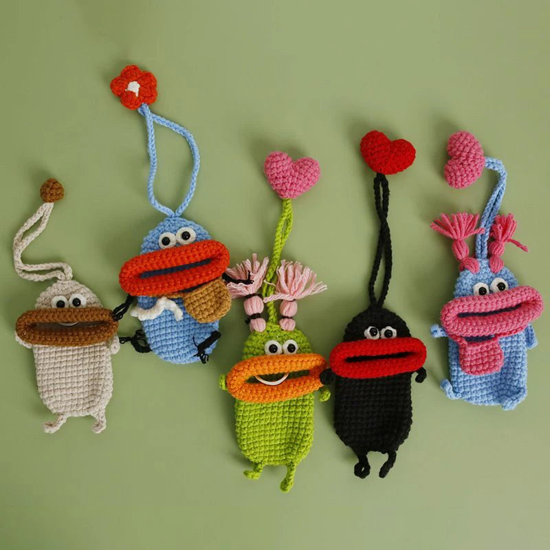 Funny Crochet Sausage Mouth Keychain Key Holder Pouch