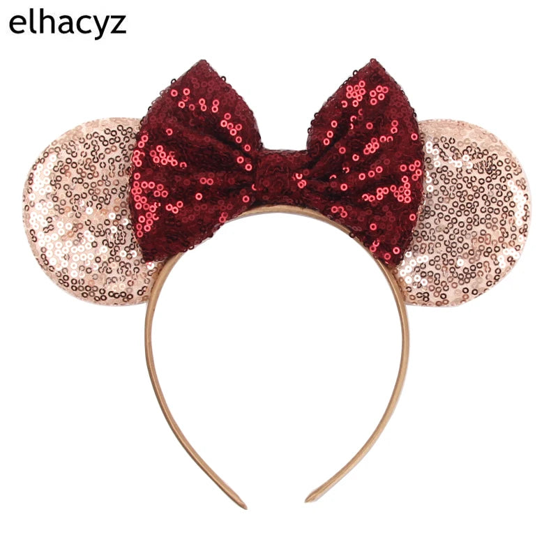 Embroidered Sequin Ears Bow Headband for Women & Girls