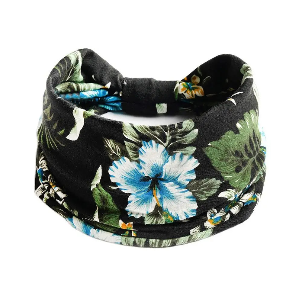 Boho Print Wide Knot Elastic Headband for Women