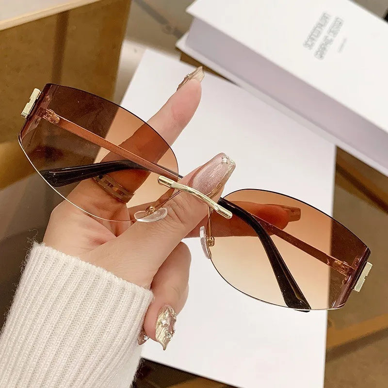 Rimless Oval Oversized Gradient UV400 Sunglasses for Women